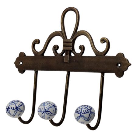 Blue Floral Ceramic Iron Hooks