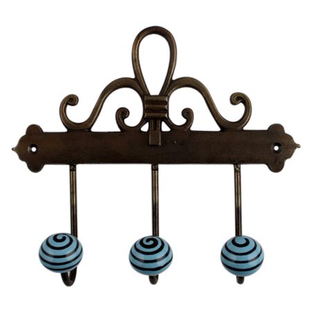 Turquoise Black Strip Ceramic Iron Hooks
