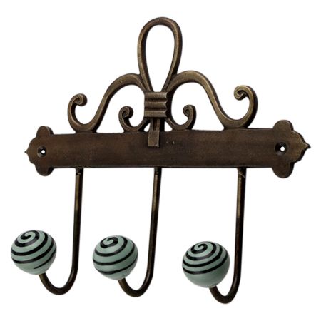 Sage Green Black Strip Ceramic Iron Hooks