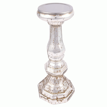 Silver Glass Pillar Candle Holder(Set of 1 Piece)