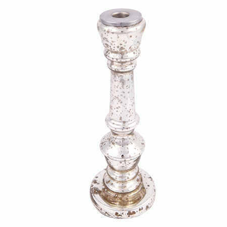 Silver Glass Pillar Candle Holder(Set of 1 Piece)