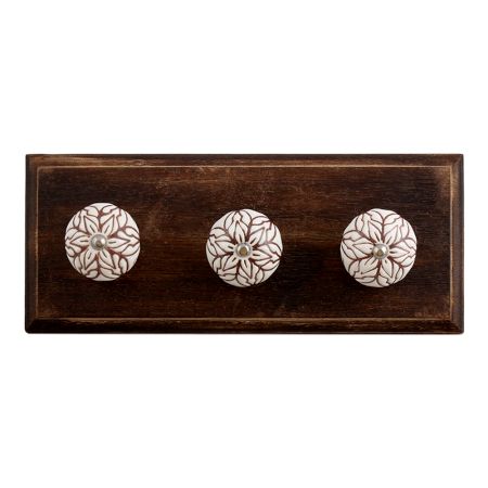 Amaryllis Brown Etched Ceramic Floral Wooden Hooks