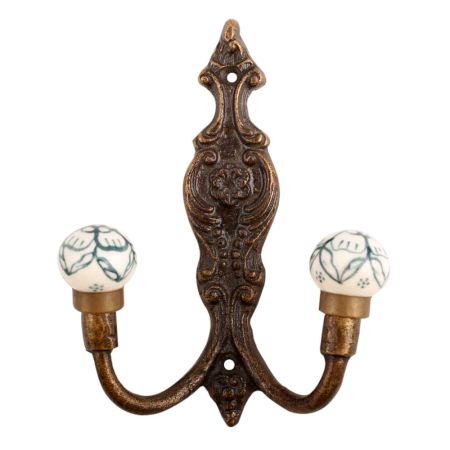 Green Floral Ceramic Iron Hooks