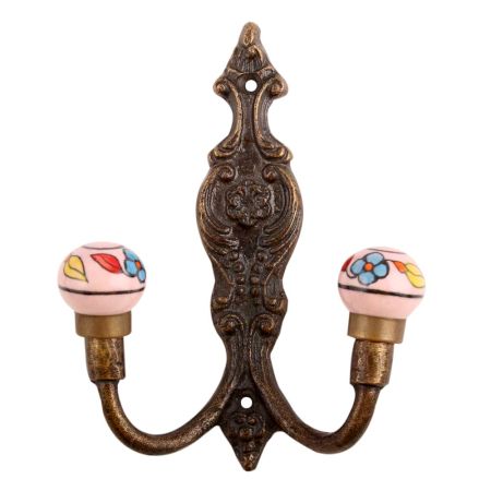 Turquoise Floral Ceramic Iron Hooks