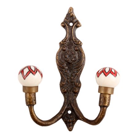 Red Floral Ceramic Iron Hooks