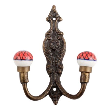 Red Floral Ceramic Iron Hooks