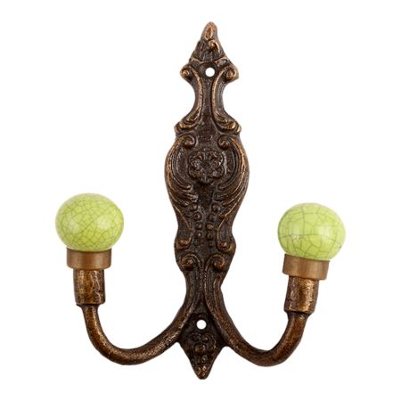 Lime Green Crackle Ceramic Iron Hooks
