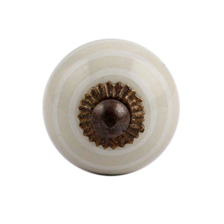 Cream Striped Small Ceramic Cabinet Knob