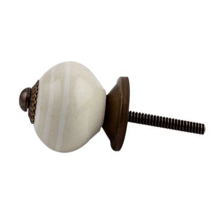 Cream Striped Small Ceramic Cabinet Knob