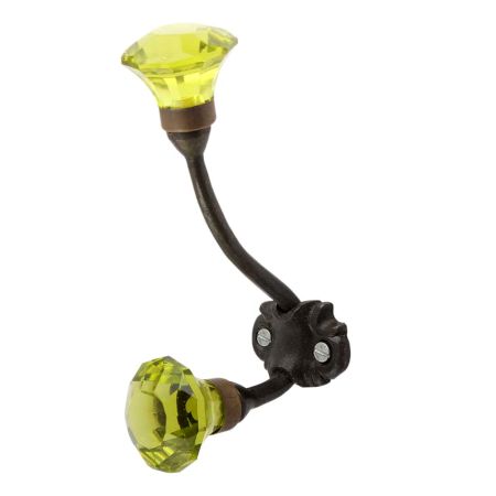 Olive Green Diamond Glass Cut Iron Hook (Set Of One Piece)