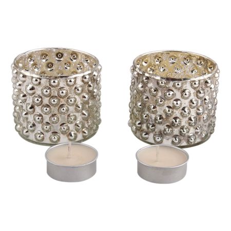 Silver Vintage Effect Cup Candle Holder (Set of 2 Piece)