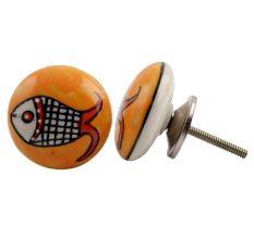 Mustard Fish Flat Ceramic Drawer Knob