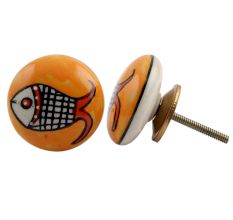 Mustard Fish Flat Ceramic Drawer Knob