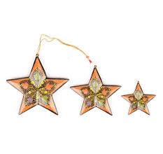 3 Peach Colored Handcrafted Christmas Star Ornaments With Flower Motifs