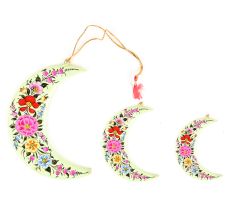 Hand Painted Floral Half Moon Christmas Tree Decoration In Set Of 3