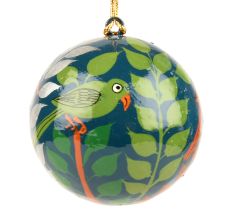 Hand Painted Parrot And Leaves On Paper Mache Ornaments, 'Christmas Blossoms