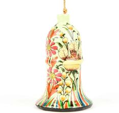 White Floral Hand Painted Hanging Paper Mache Bell