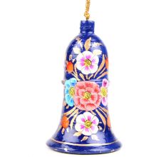 Hand Painted Blue Floral Paper Mache Bell Ornament