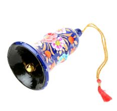 Hand Painted Blue Floral Paper Mache Bell Ornament