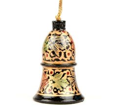 Cream Black Hand Painted Hand Hanging Paper Mache Bell