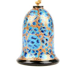 Turquoise Hand Painted Paper Mache Bell Christmas Hanging