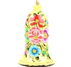 Lemon Yellow Hand Painted Colorful Floral Hanging Paper Mache Bell