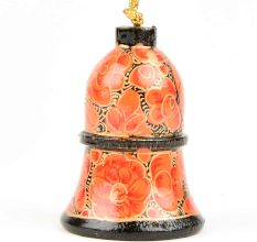 Orange Hand Painted Paper Art Mache Bell Christmas Tree Hanging