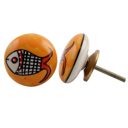 Mustard Fish Flat Ceramic Drawer Knob