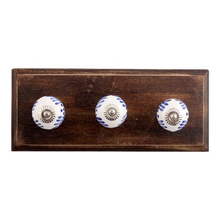 Festive Floral Ceramic Wooden Hooks