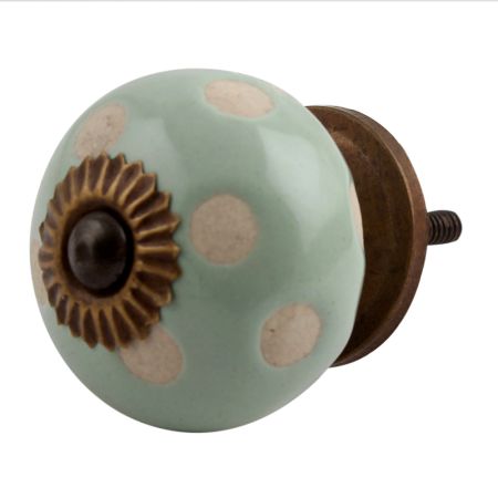 Sage Green Etched Dot Ceramic Drawer Knob