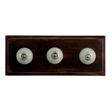 Sage Green Etched Dot Ceramic Wooden Hooks