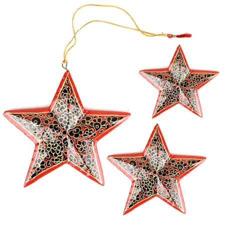 Handmade Wooden Star Christmas Ornaments (Set of 3) â€˜Starry Skyâ€™