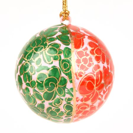 Hand Painted Blue Orange Floral Paper Mache Ball Christmas Ornaments