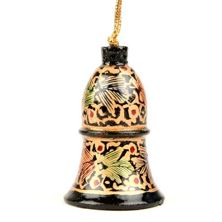 Cream Black Hand Painted Hand Hanging Paper Mache Bell