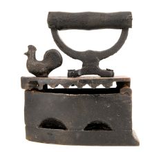 Old Collectible Coal Iron Charcoal Cast Iron with Chicken Latch Rooster Lock