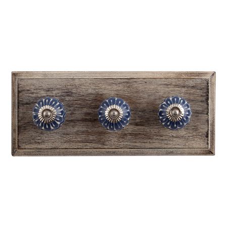 Cobalt Blue Ceramic Wooden Hooks