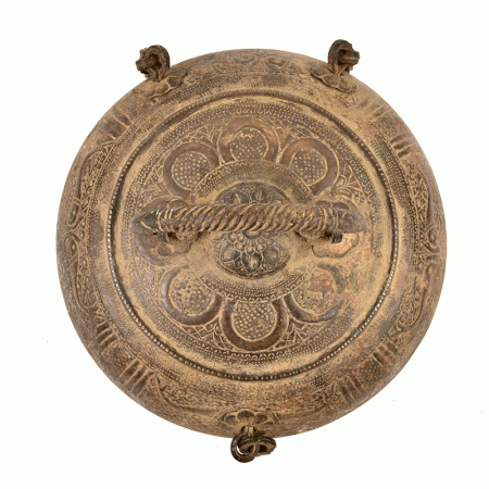 Indian Old Vintage Brass Hand Crafted Engraved Round Storage Box