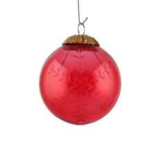 Set Of 4 Piece Red Round Leaf Cut Christmas Hanging