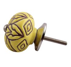Brown Amarylis Floral Etched Ceramic Drawer Knob