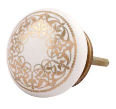 Golden Rangoli Pattern Flat Ceramic Drawer Knob
