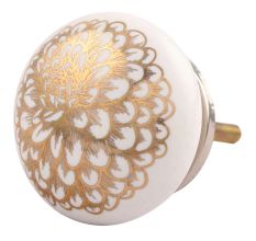 Golden Carnation Flower Flat Ceramic Drawer Knob