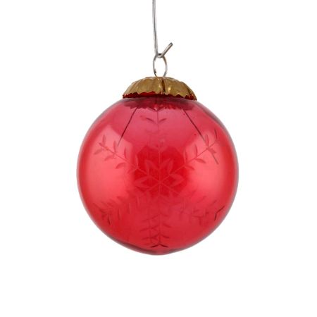 Set Of 4 Piece Red Round Leaf Cut Christmas Hanging