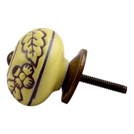 Yellow Brown Leaf Flower Etched Knobs