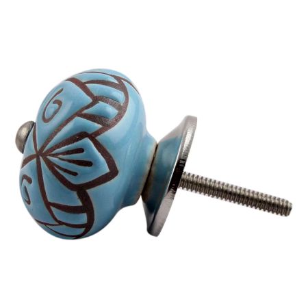 Turquoise Etched Ceramic Floral Cabinet Knob Online