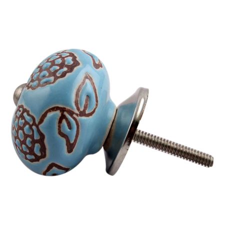 Turquoise Marigold Ceramic Floral Cabinet Knob