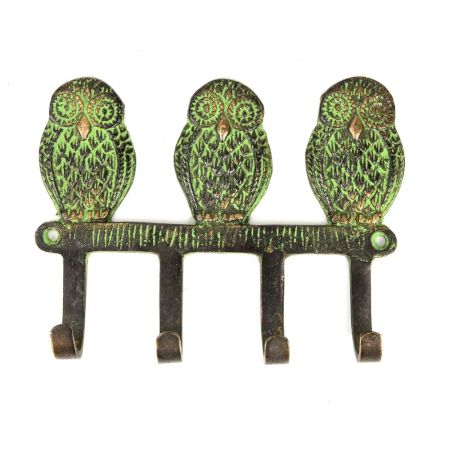 Wise Owl Wall Hooks Set of 3 in Patina Bronze