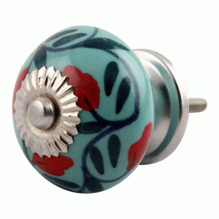 Sea Green Flower Ceramic Dresser Knob