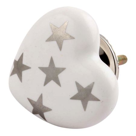 Silver Star Heart Ceramic Cabinet Knob