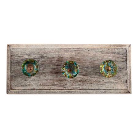 Peacock Feather Flat Glass Wooden Hooks