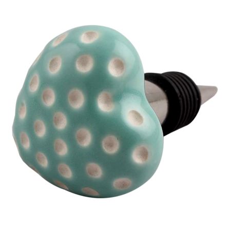 Sea Green Heart Etched Ceramic Wine Stopper (Set of One Piece)